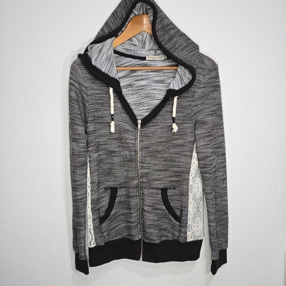 Chance or Fate Large Lace Black Zip-up Hooded Sweatshirt